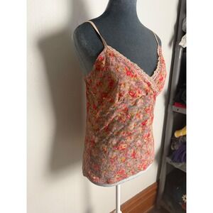 Floral Lace Sequin Trim Camisole Top pink Cami fairy whimsical Y2K festival M